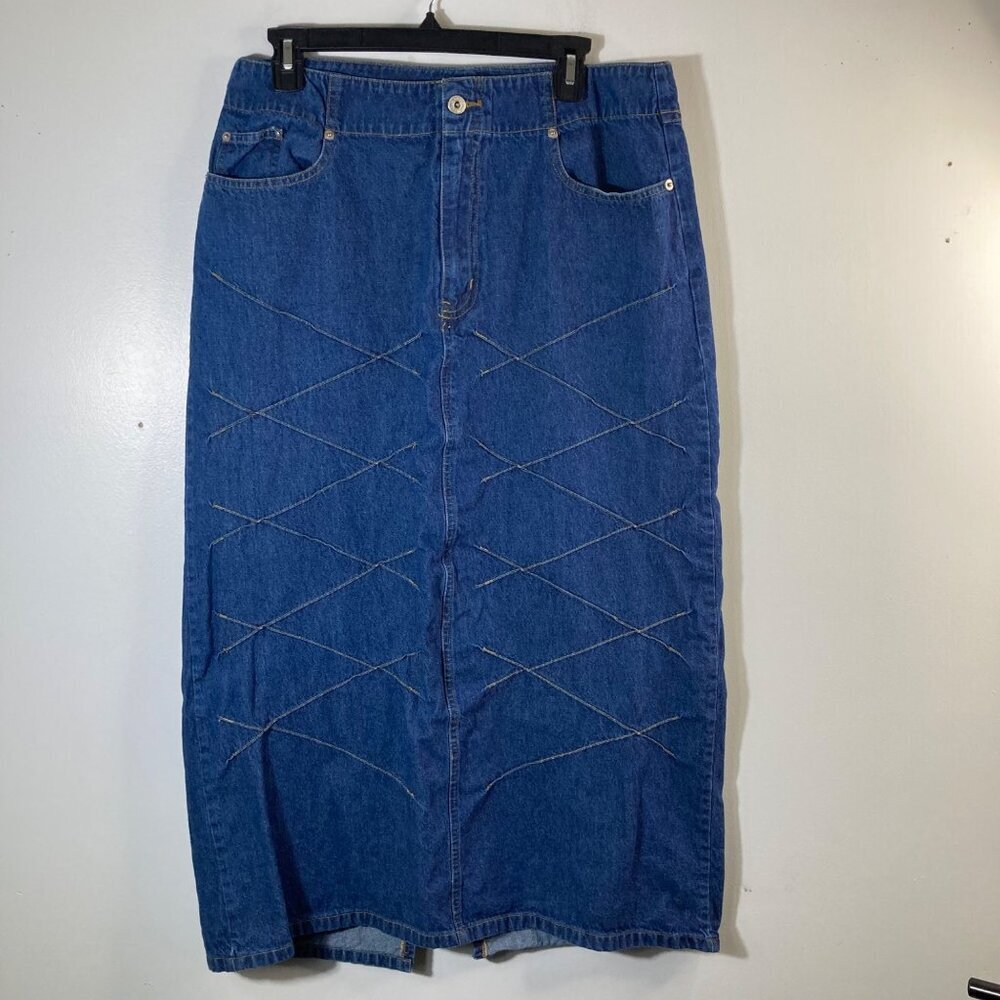 Womens Vintage Me And You Denim Midi Maxi Skirt Blue XL Cotton
